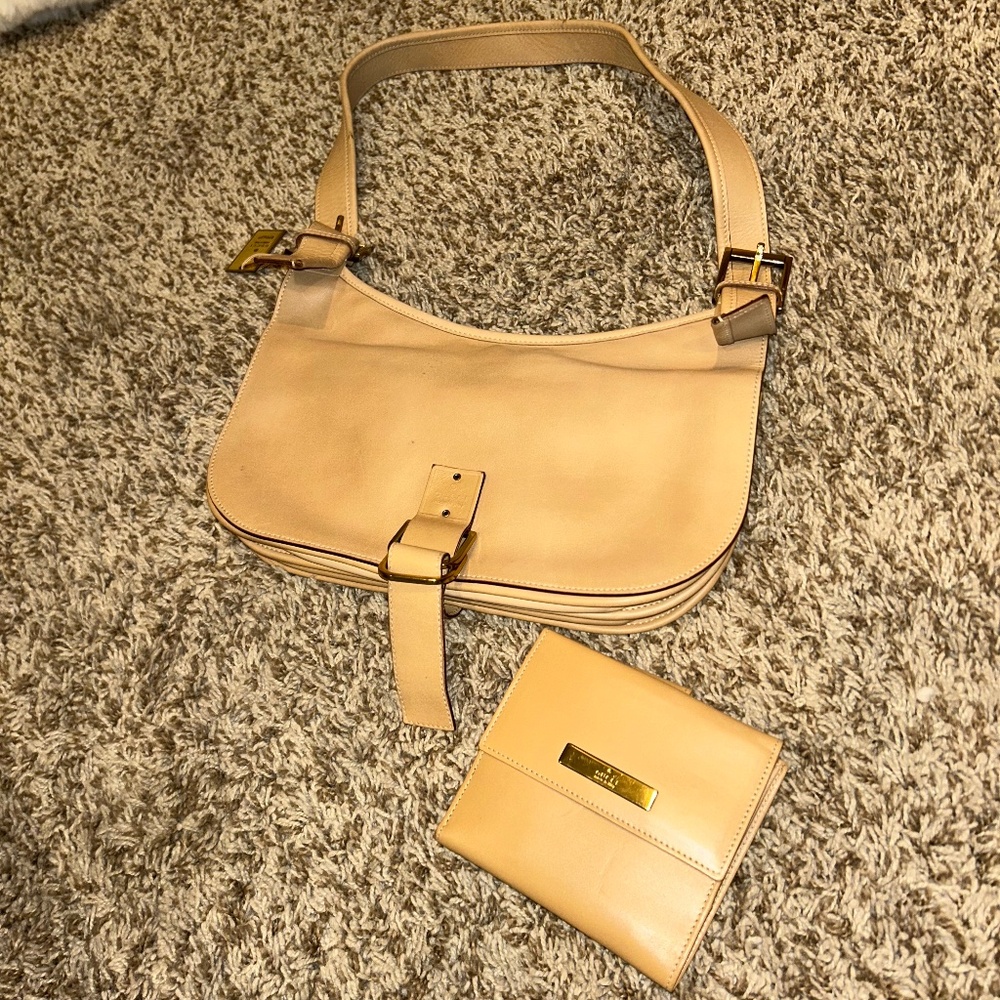 Vintage Gucci Tan Leather Shoulder Bag + Matching Wallet Set